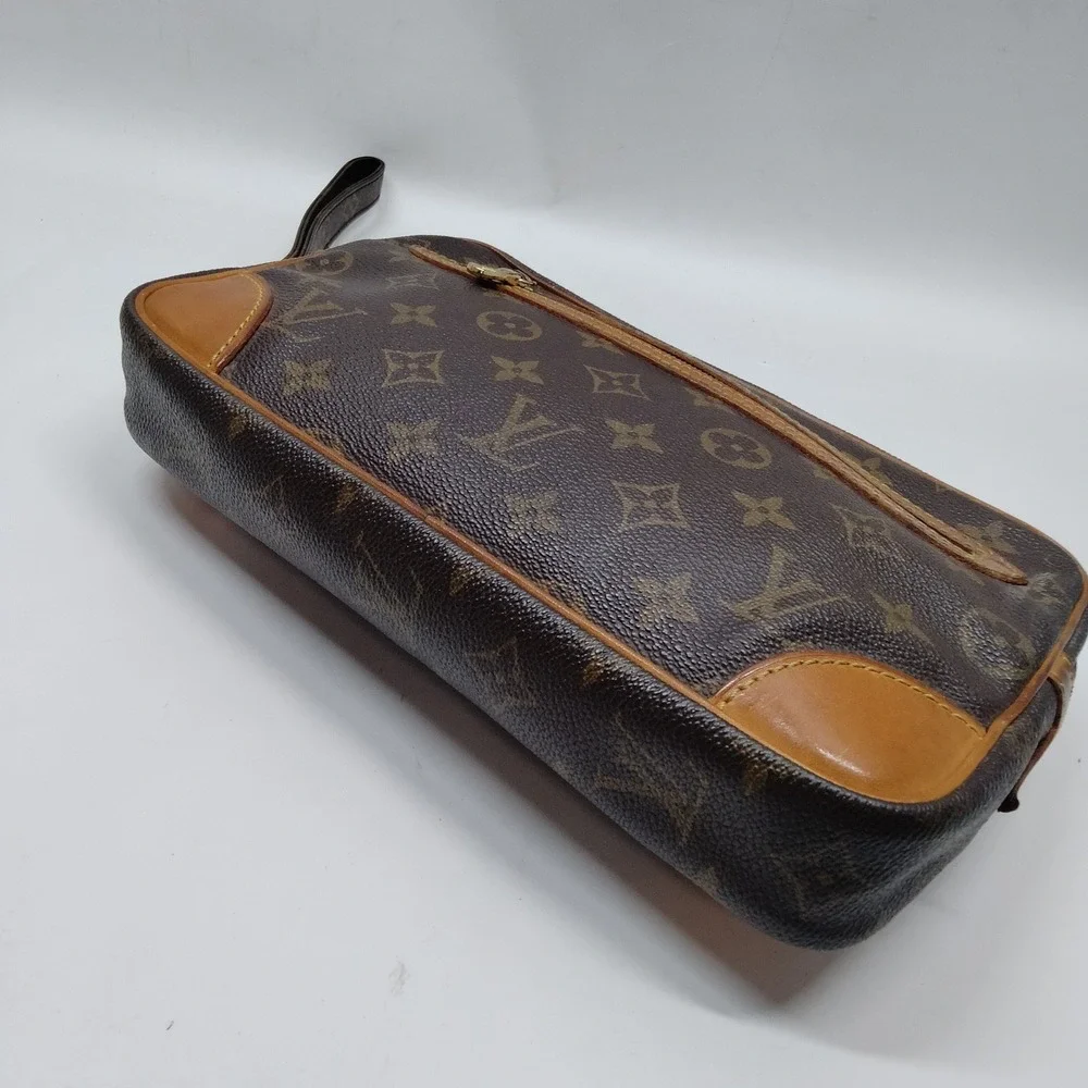 LOUIS VUITTON LV Zip Top Wristlet Clutch Marly Dragonne GM Brown Monogram O10